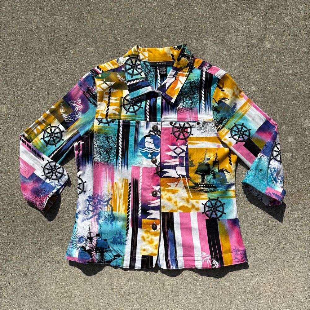 Kaktus Multicolor Nautical Print Blazer SIZE L